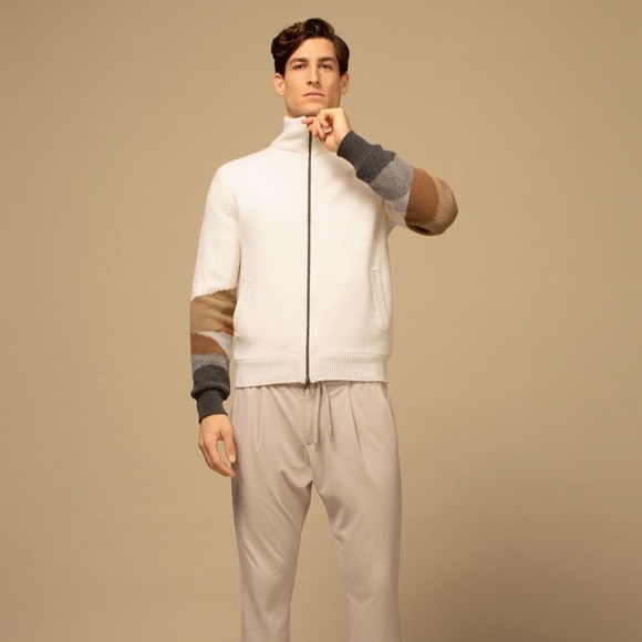 Herno Resort Men's Wool Intarsia Knit Full Zip Bomber Sweater | IT Size 50 - Picture 1 of 10